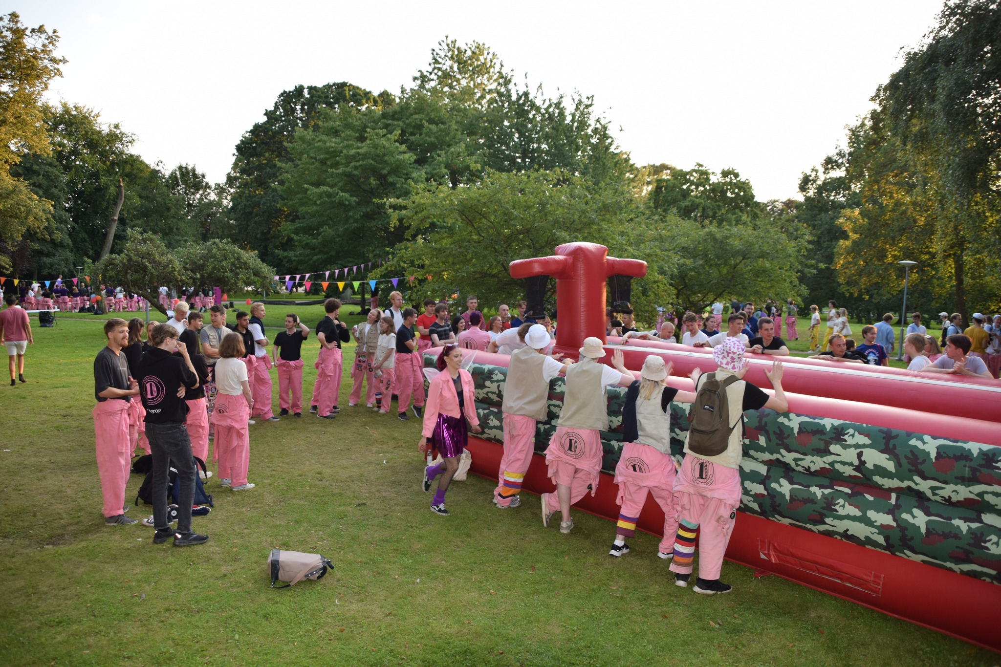 Students on the 'pepp tuesday' event waiting to go in the jumping castle thingy